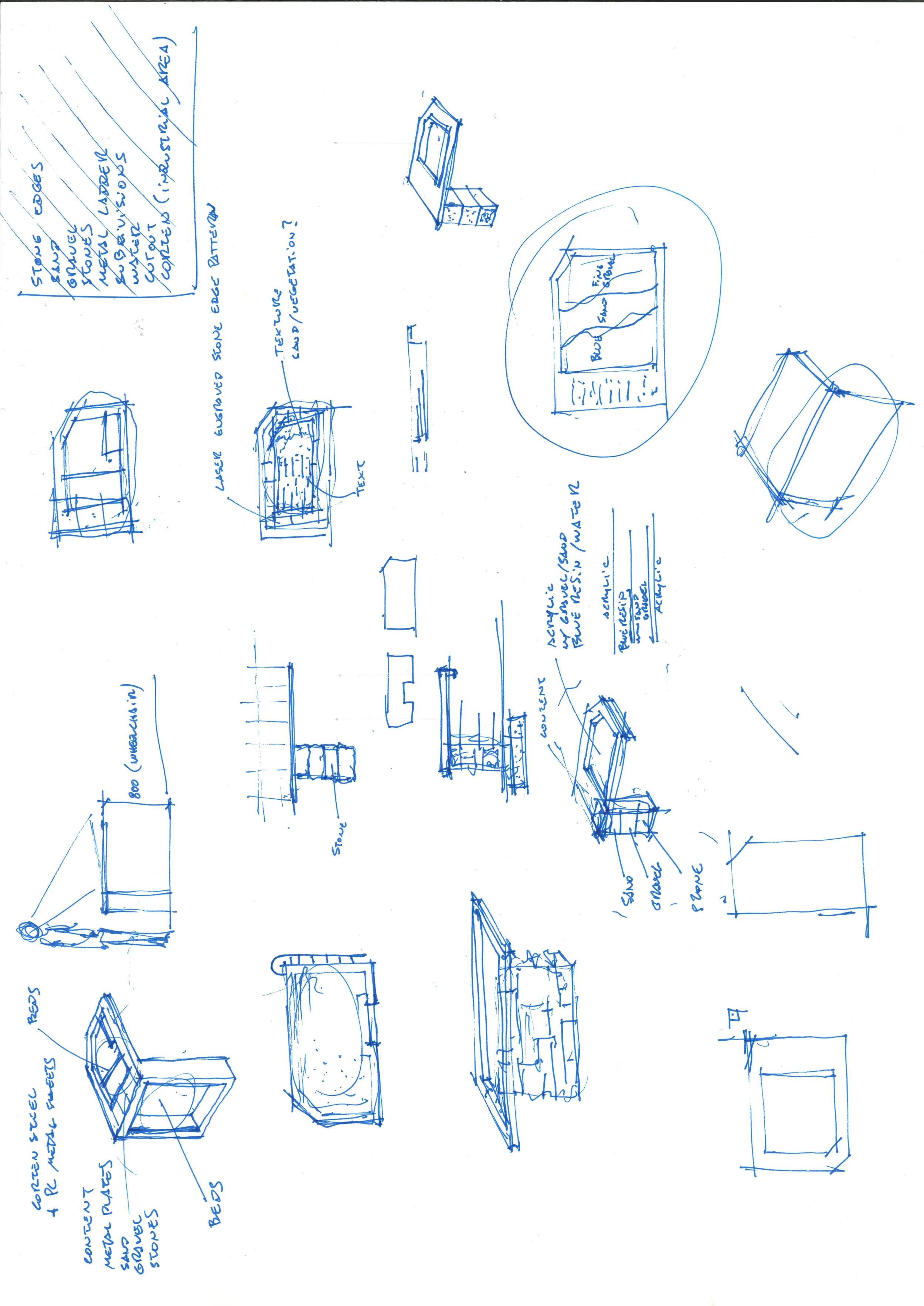 Concept sketch sheet — filter bed geometry.