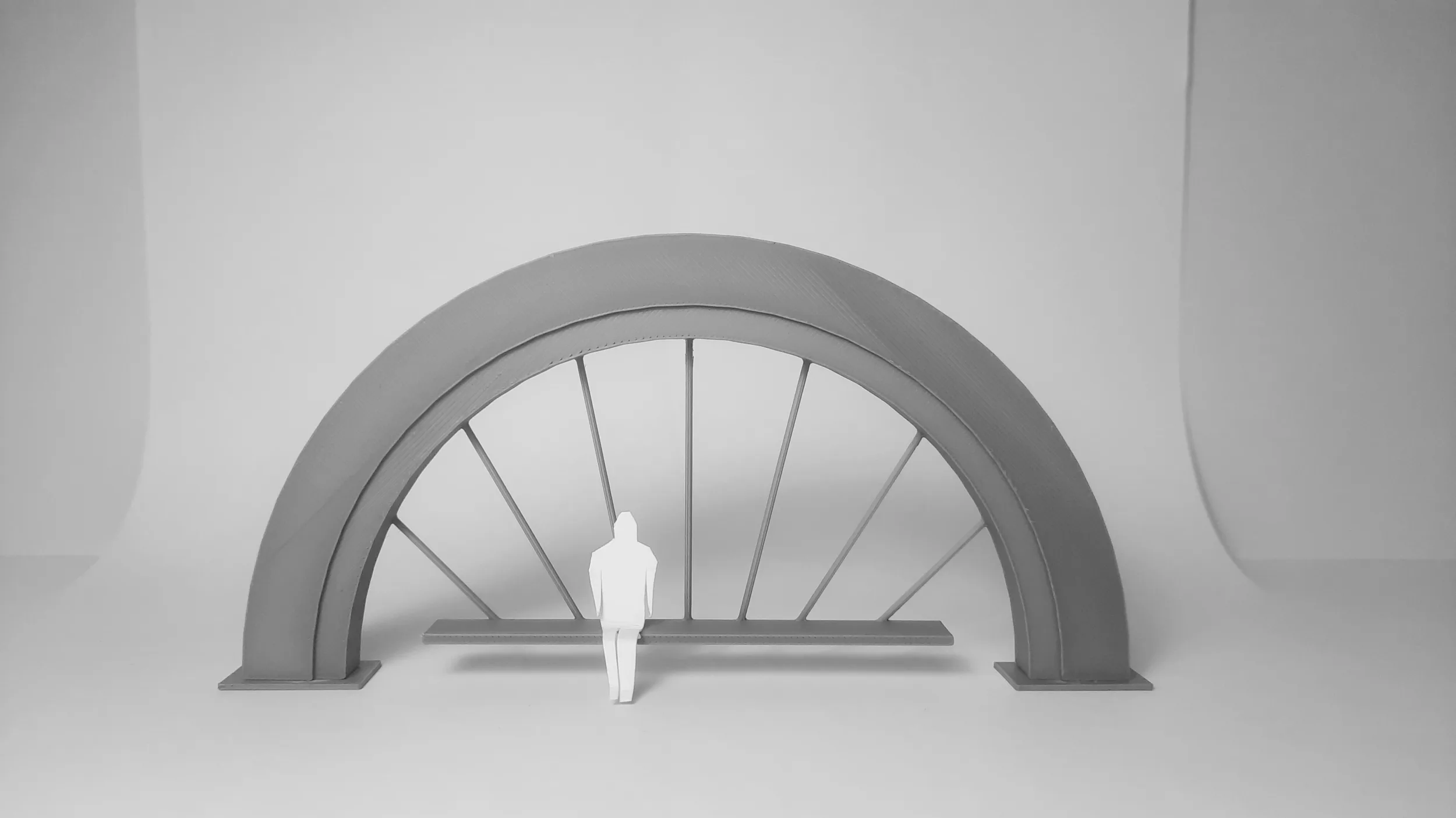 The Wheel — 3D print, arch profile and figure for scale.