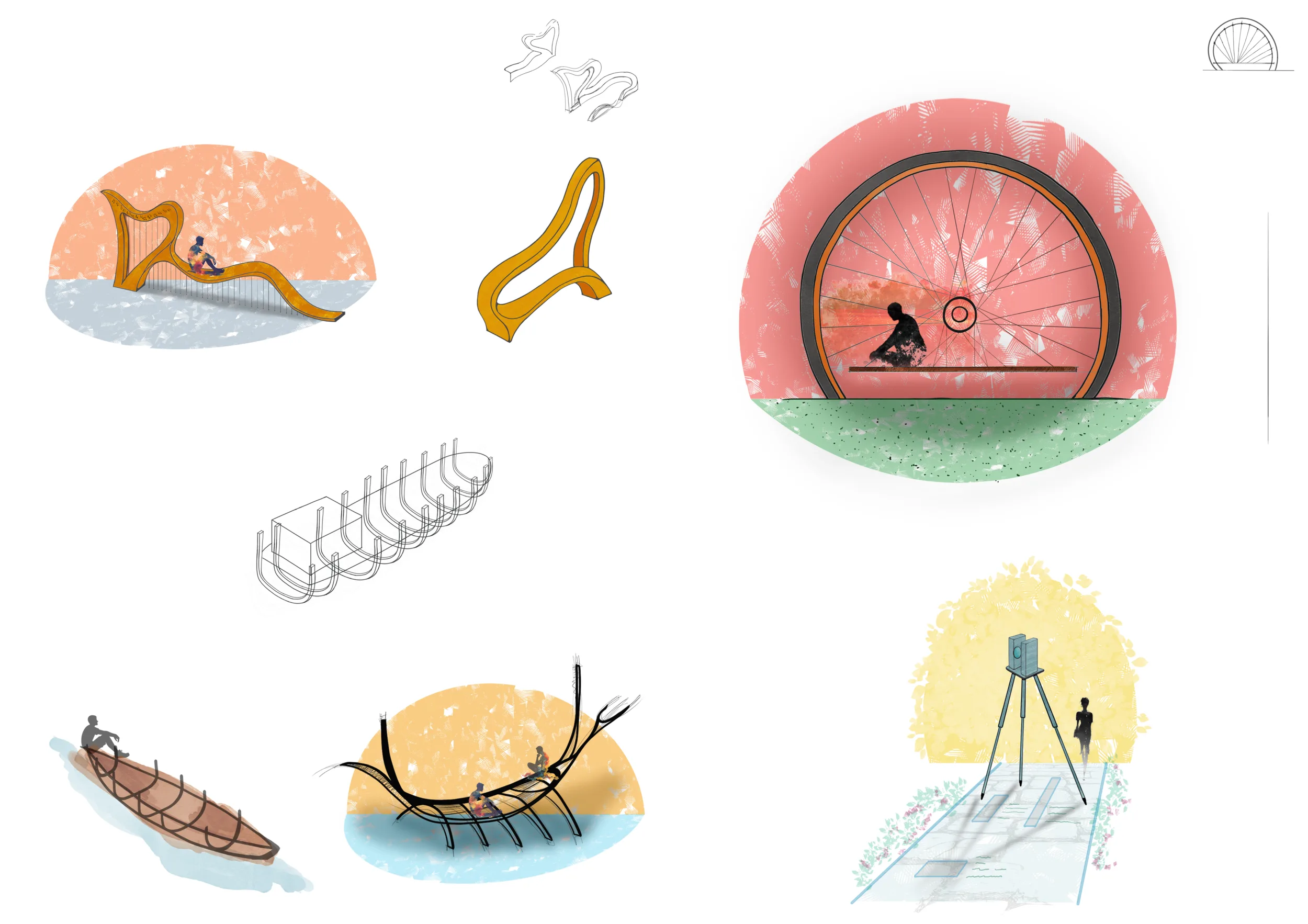 Concept sheet 2 — wheel, harp and surveying forms.